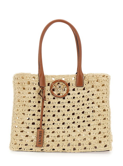 Versace La Medusa Tote Bag — Beige Raffia