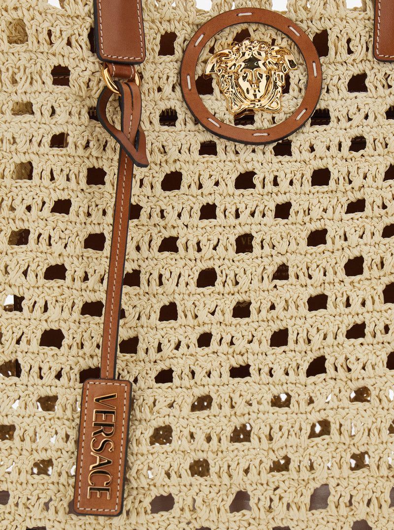 Versace La Medusa Tote Bag — Beige Raffia