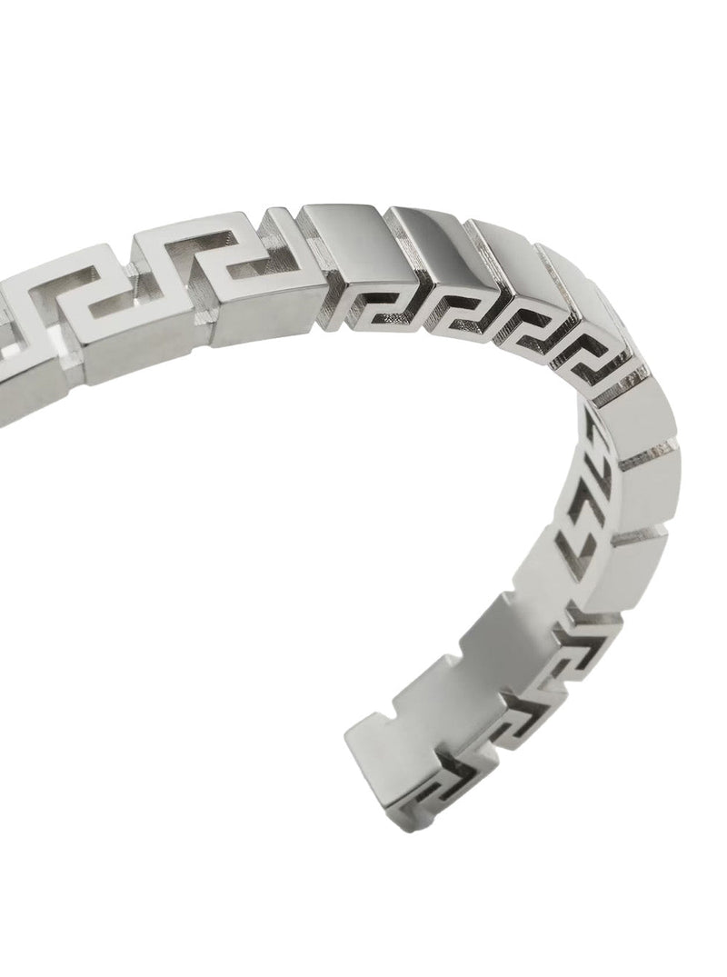 Versace Greca Motif Brass Cuff Bracelet — Silver Bracelets