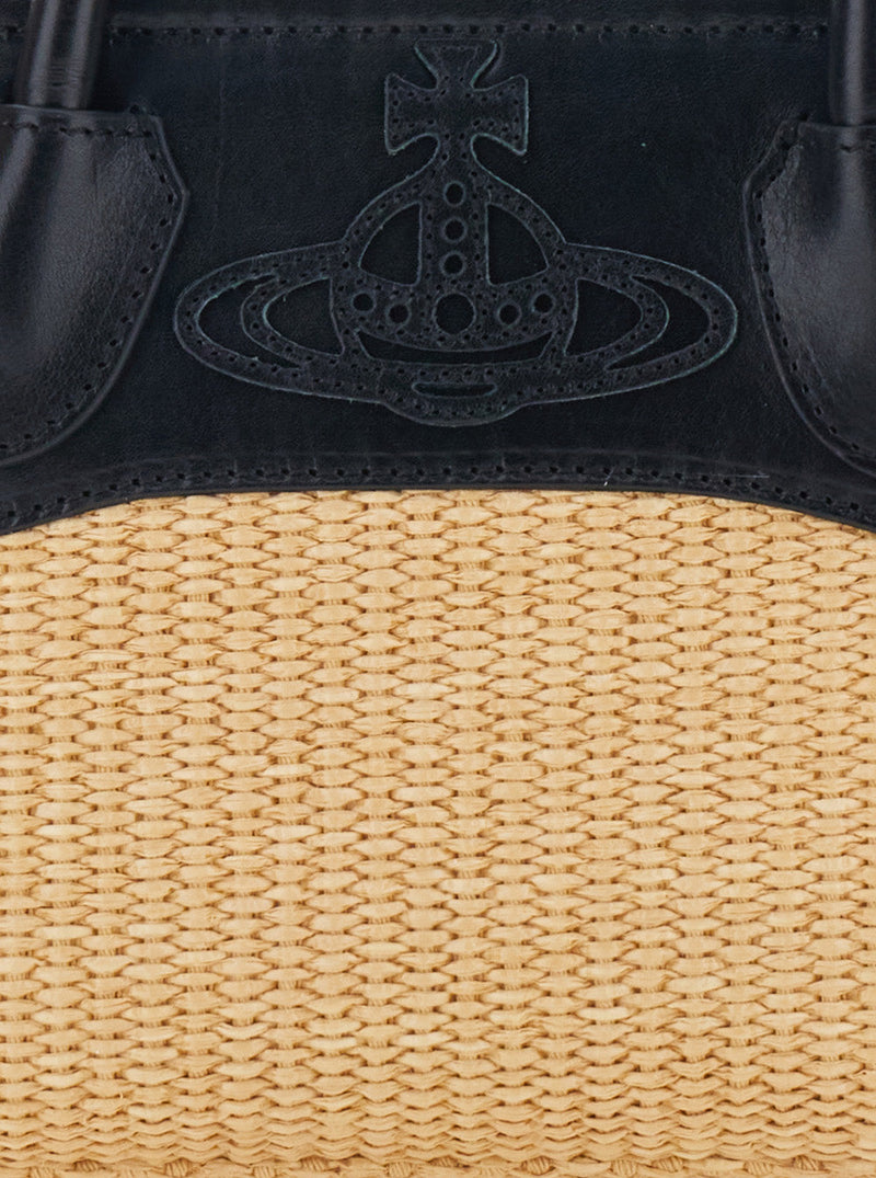 Vivienne Westwood Embossed Orb Top Handle Bag — Beige Cotton