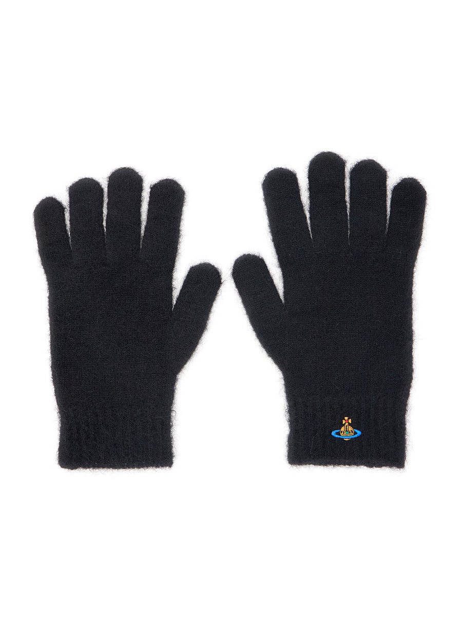 Vivienne Westwood Orb Logo Alpaca Wool Blend Gloves — Black