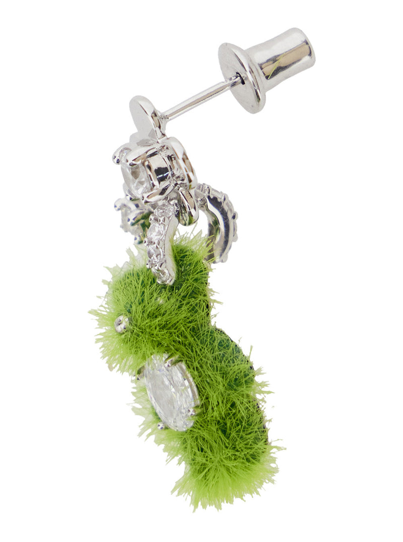 Yvmin Grass Flower Bear Stud Earrings — Green 925 Silver