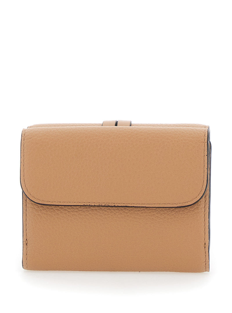 Chloé Leather Tri-Fold Wallet — Beige