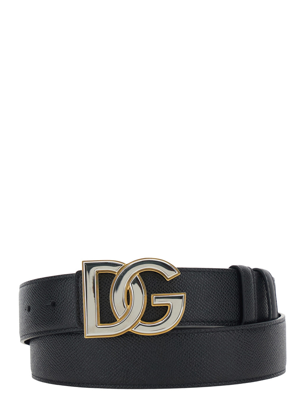 Dolce & Gabbana Logo-Buckle Calf Leather Belt — Black