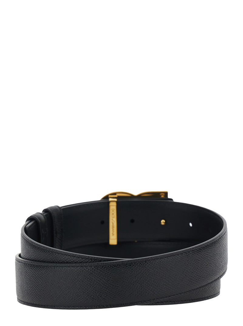Dolce & Gabbana Logo-Buckle Calf Leather Belt — Black