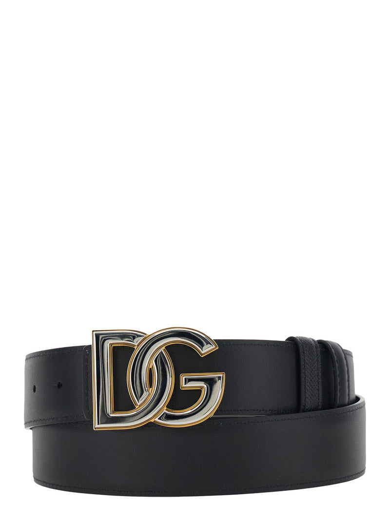 Dolce & Gabbana Logo-Buckle Calf Leather Belt — Black