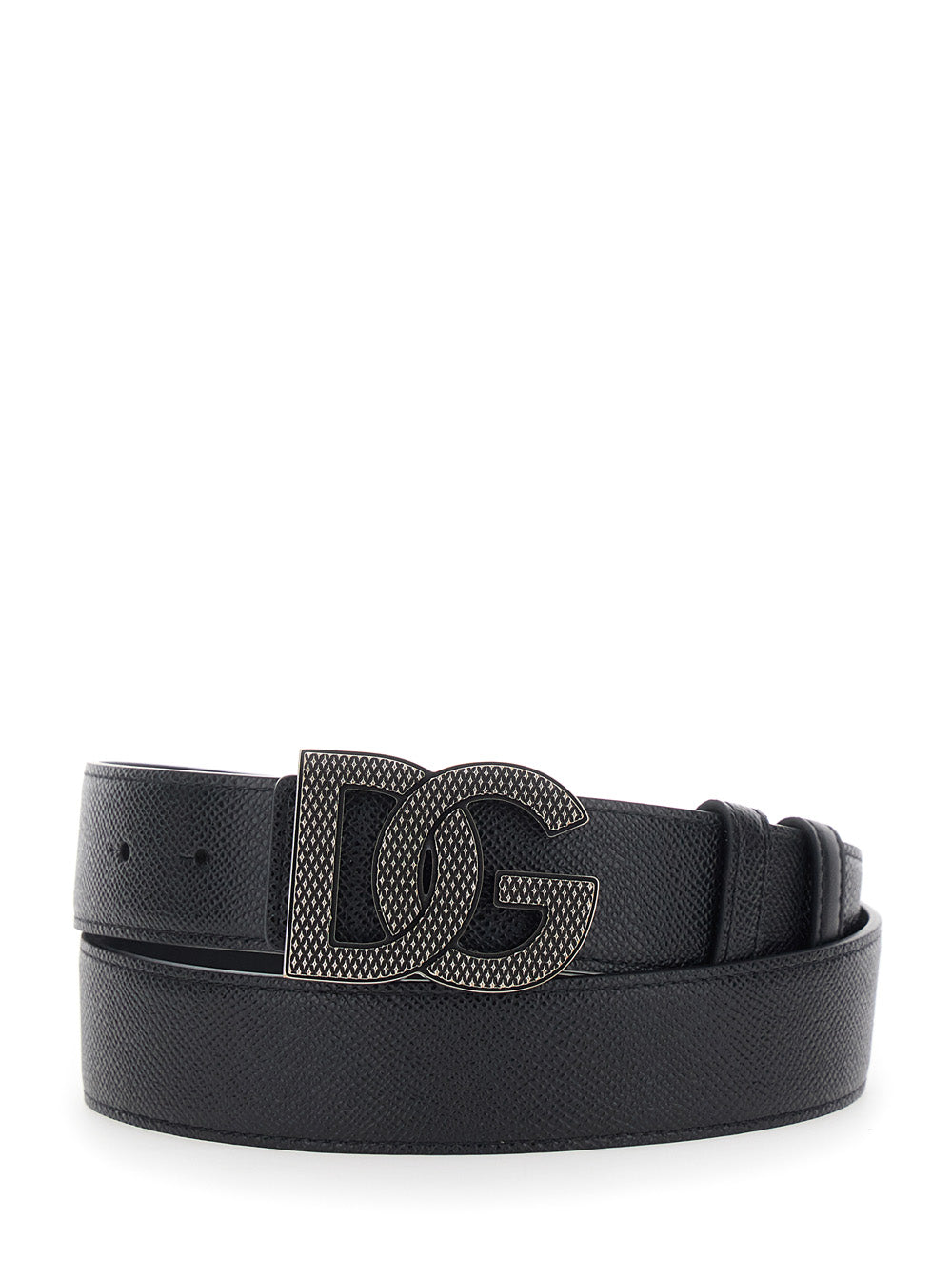 Dolce & Gabbana Logo Buckle Belt — Black Calfskin Leather