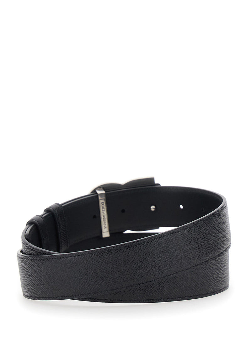 Dolce & Gabbana Logo Buckle Belt — Black Calfskin Leather