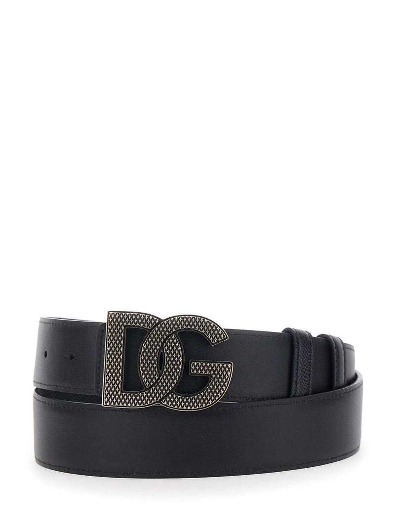 Dolce & Gabbana Logo Buckle Belt — Black Calfskin Leather