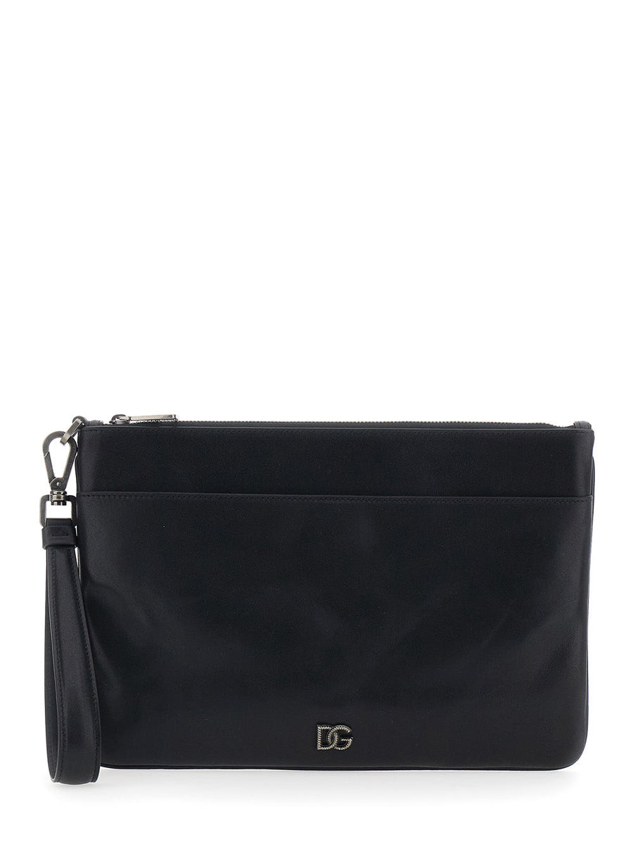 Dolce & Gabbana Leather Wrist Clutch Wallet — Black Cotton
