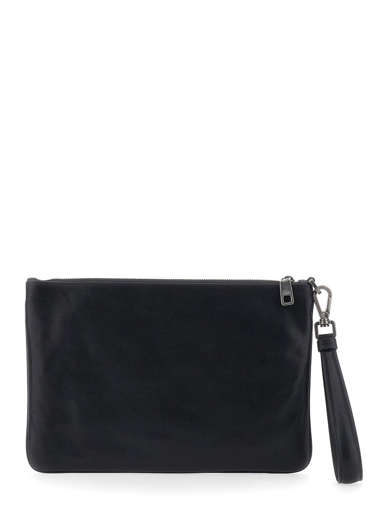 Dolce & Gabbana Leather Wrist Clutch Wallet — Black Cotton