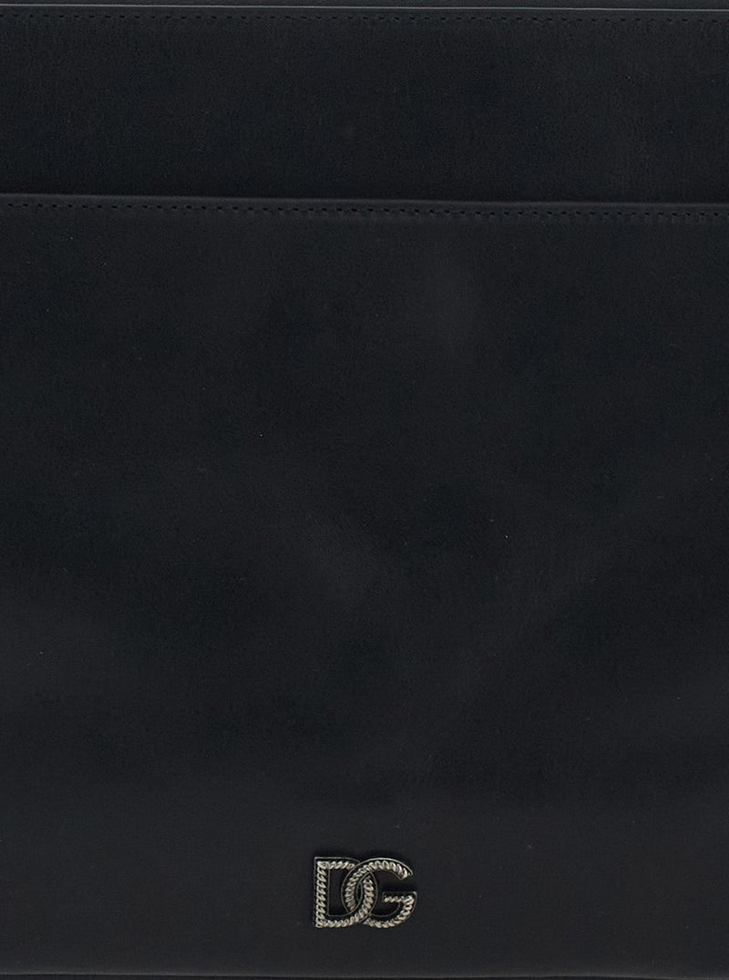Dolce & Gabbana Leather Wrist Clutch Wallet — Black Cotton