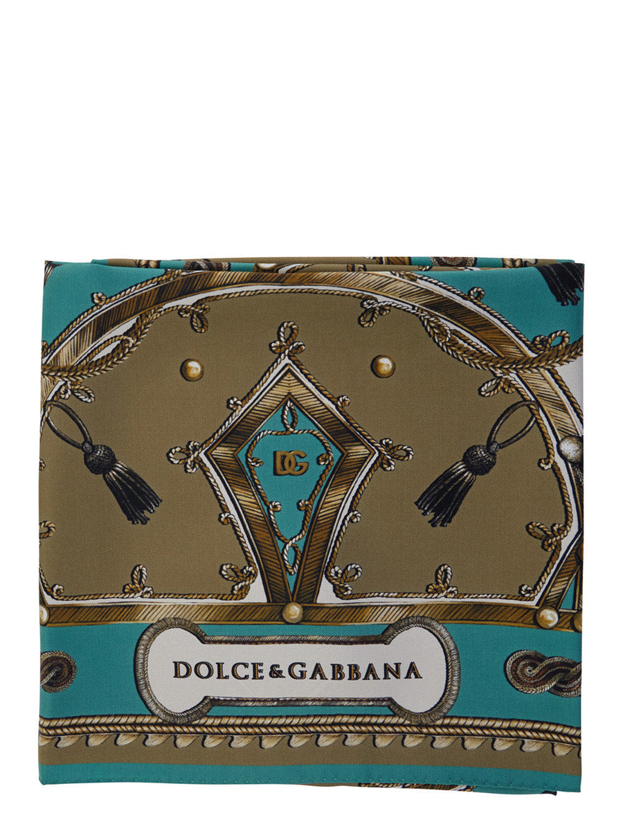 Dolce & Gabbana Ornamental Silk-Twill Print Scarf — Green Scarfs