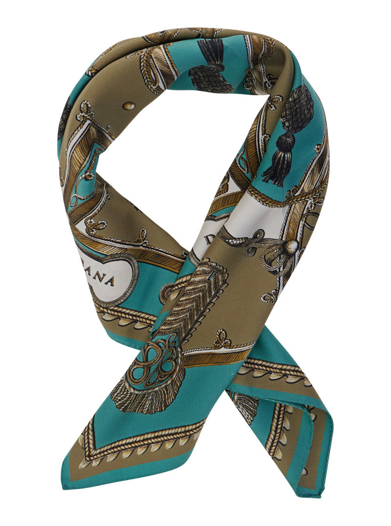 Dolce & Gabbana Ornamental Silk-Twill Print Scarf — Green Scarfs