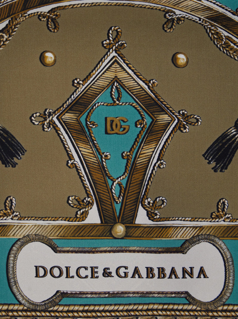 Dolce & Gabbana Ornamental Silk-Twill Print Scarf — Green Scarfs