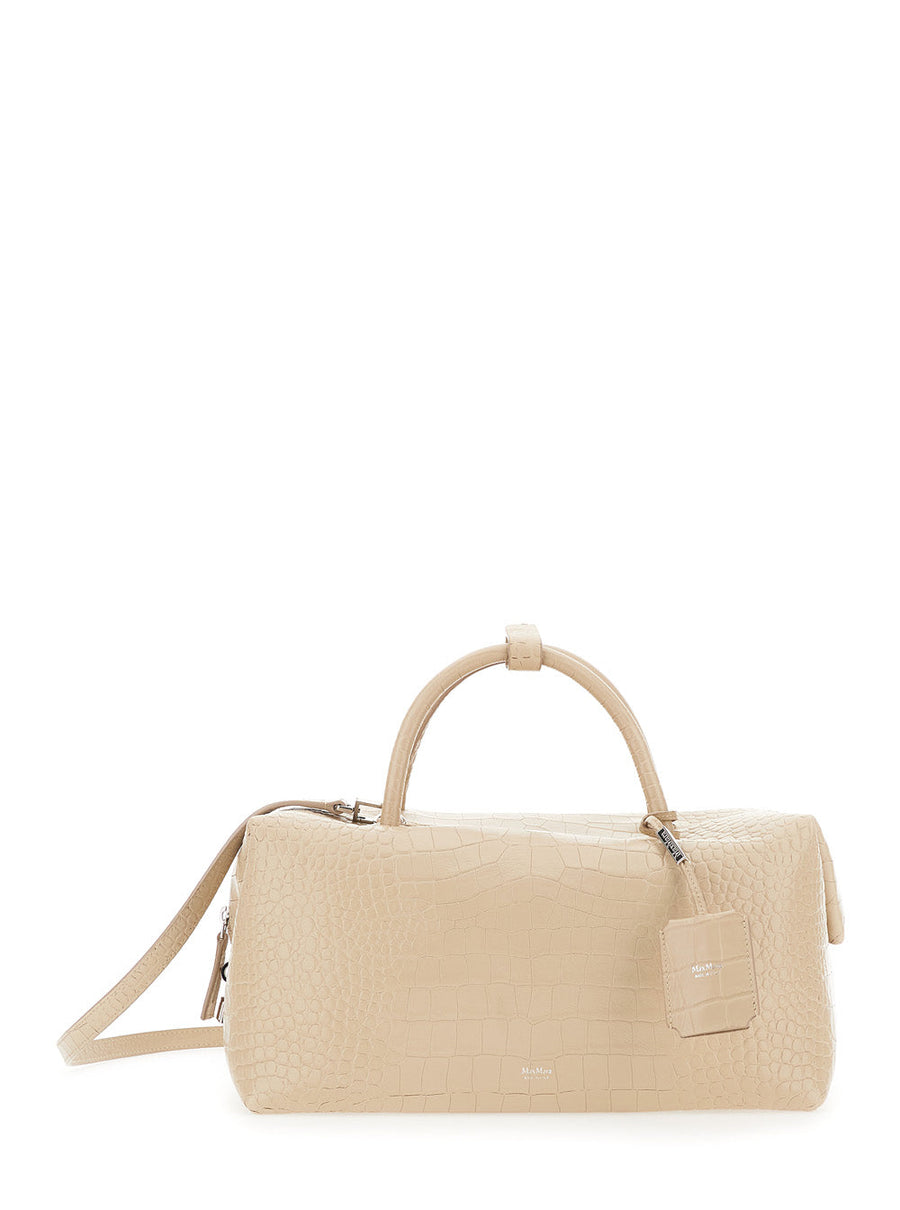 Max Mara Crocodile-Embossed Lamb Leather Holdall Bag — White
