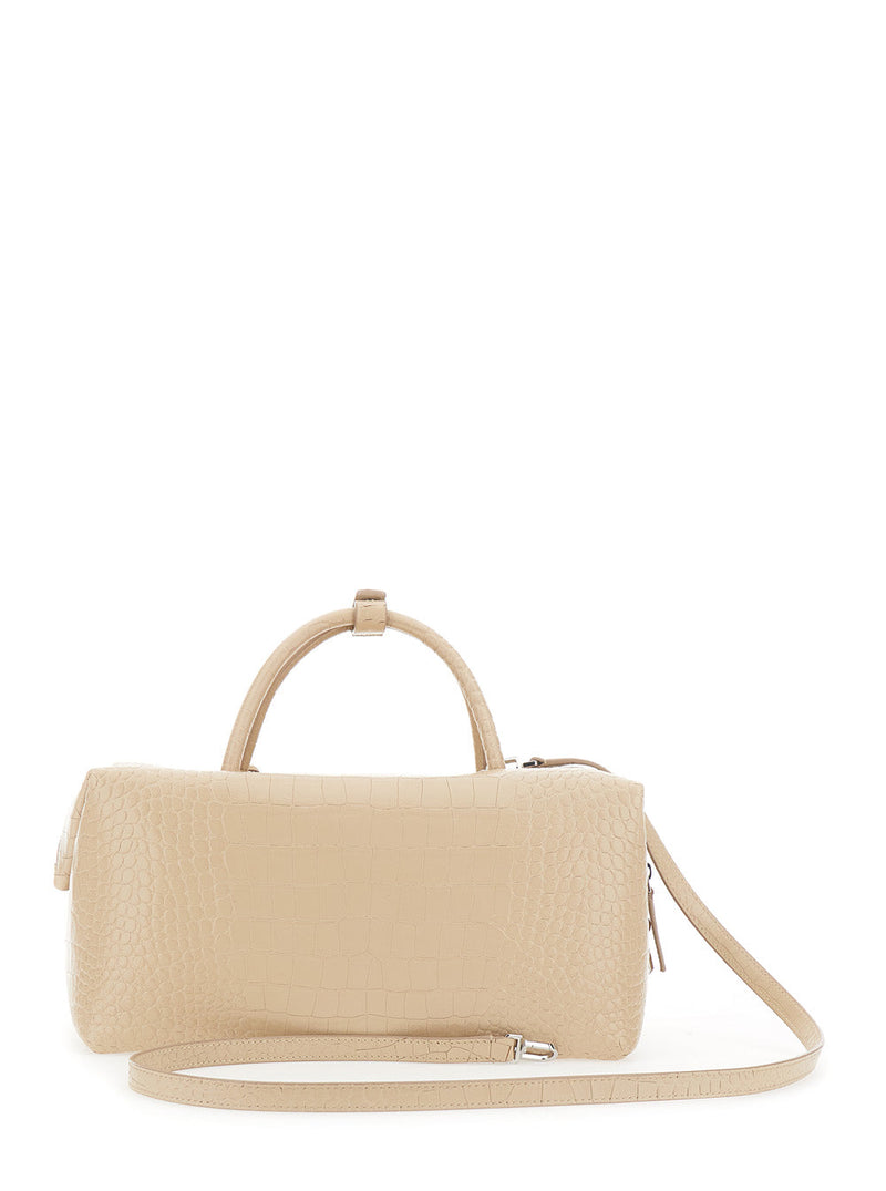 Max Mara Crocodile-Embossed Lamb Leather Holdall Bag — White