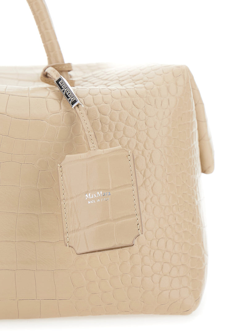Max Mara Crocodile-Embossed Lamb Leather Holdall Bag — White