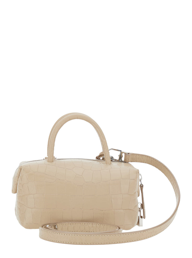 Max Mara Crocodile-Embossed Lambskin Top Handle Bag — Beige
