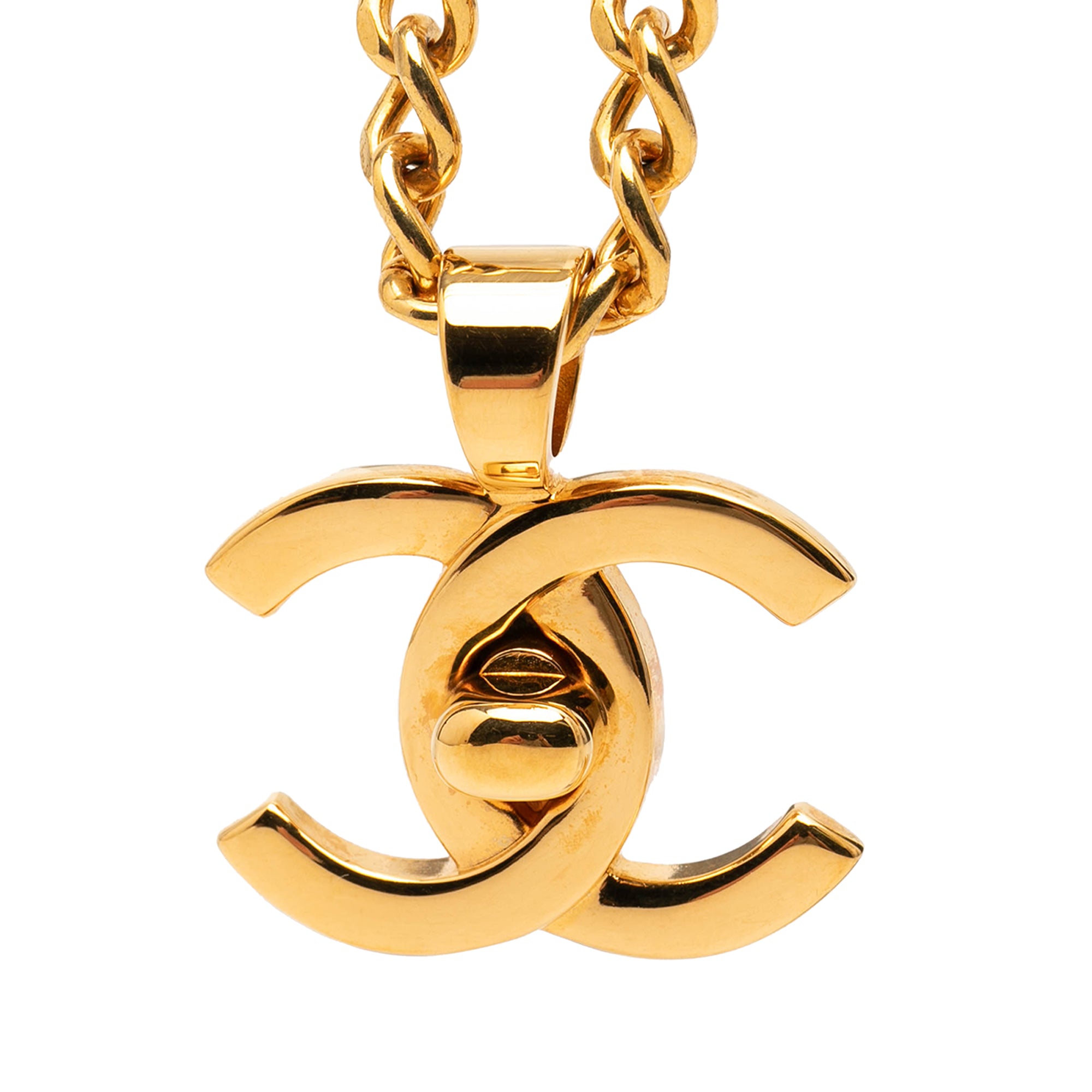 CC Gold Plated Turn Lock Pendant Necklace - Image 2