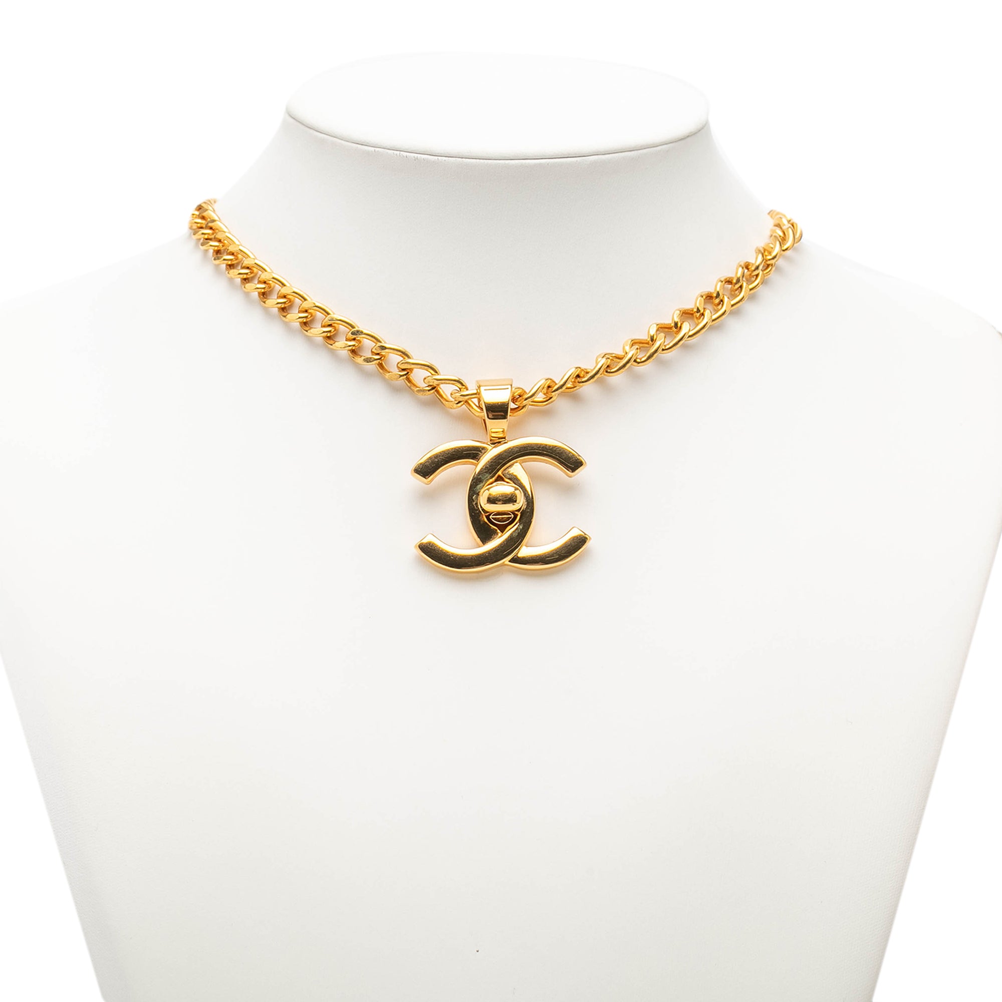 CC Gold Plated Turn Lock Pendant Necklace - Image 7