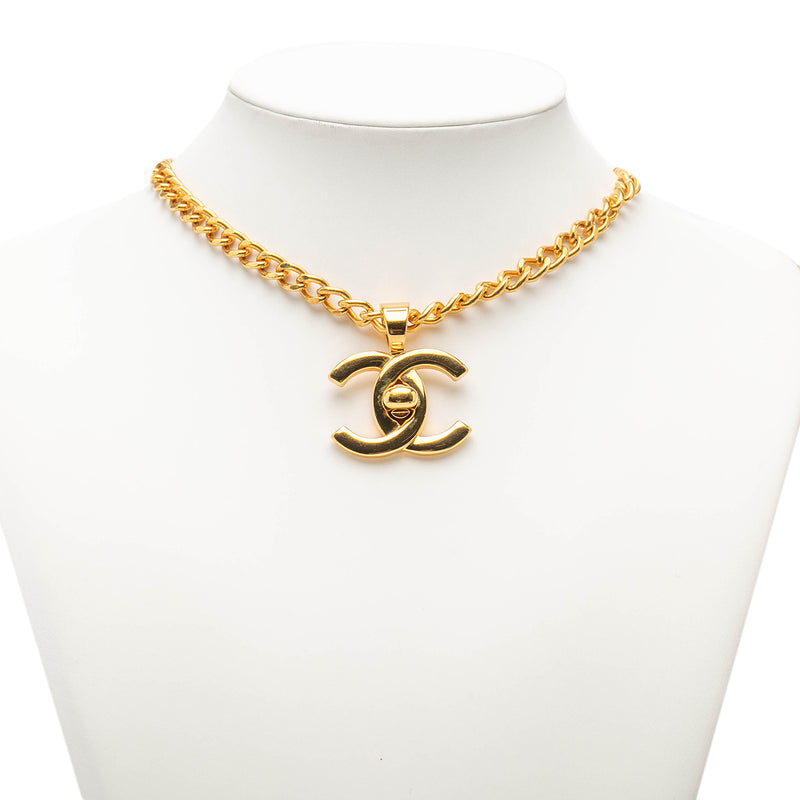 CC Gold Plated Turn Lock Pendant Necklace - Image 7