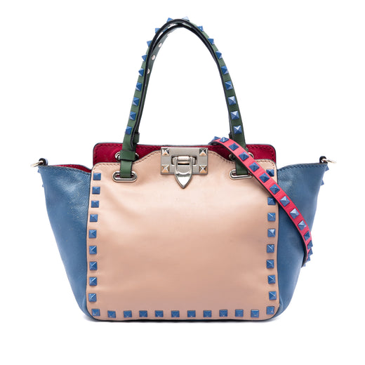 Mini Leather Colorblock Rockstud Trapeze Satchel - Image 1