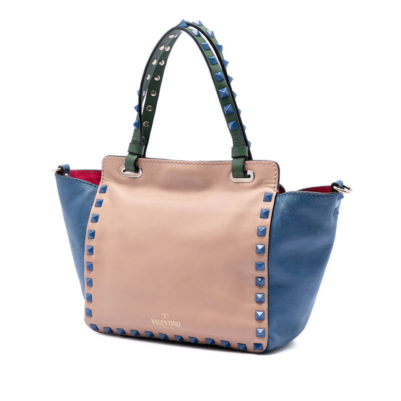 Mini Leather Colorblock Rockstud Trapeze Satchel - Image 2