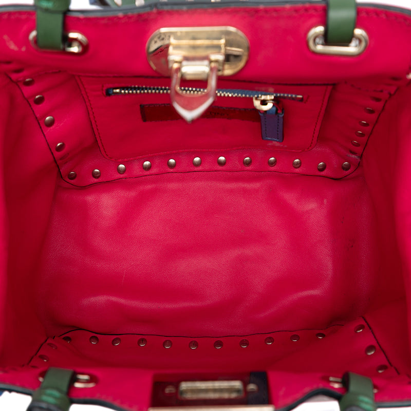 Mini Leather Colorblock Rockstud Trapeze Satchel - Image 4