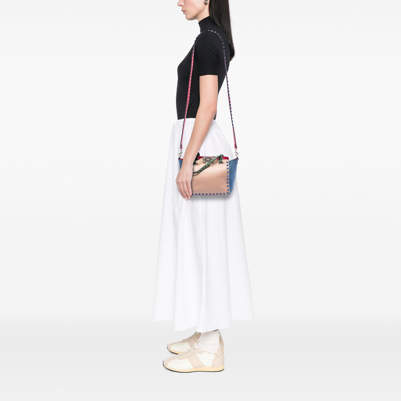 Mini Leather Colorblock Rockstud Trapeze Satchel - Image 6