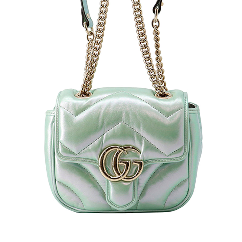 Mini GG Marmont Matelasse Iridescent Calfskin Flap Crossbody