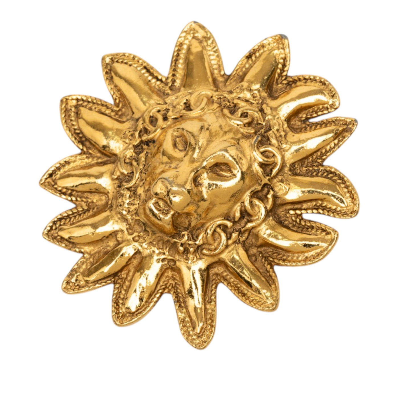 CC Gold Plated Lion Head Sun Brooch - Image 1
