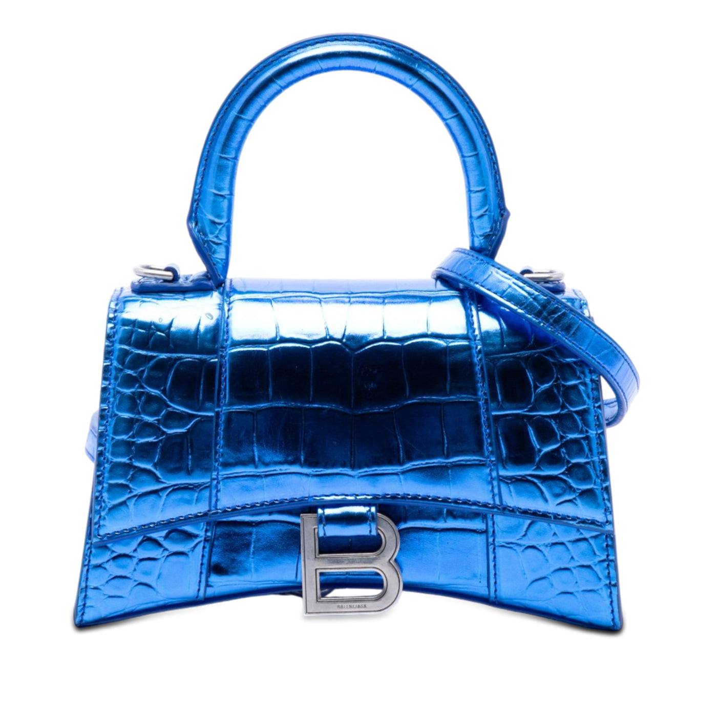 Metallic Calfskin Croc Embossed Hourglass Satchel XS - Image 1
