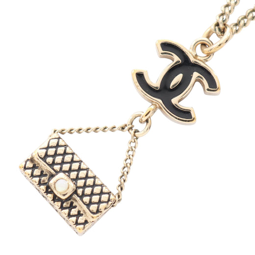 CC Gold Plated Enamel Flap Bag Pendant Necklace - Image 1