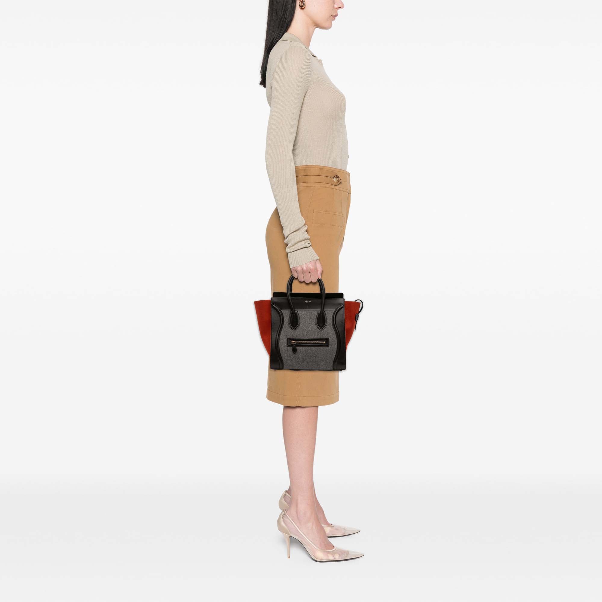 Mini Tricolor Felt Wool and Calfskin Luggage Tote - Image 11