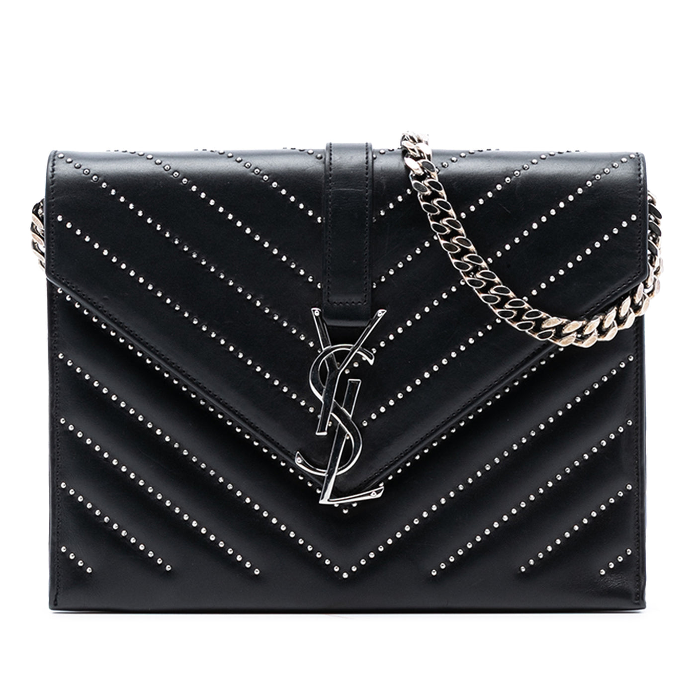 Studded Chevron Calfskin Monogram Envelope Chain Flap - Image 1
