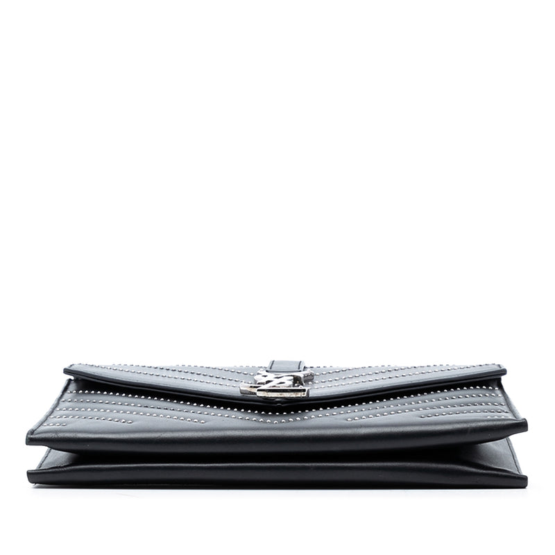 Studded Chevron Calfskin Monogram Envelope Chain Flap - Image 3