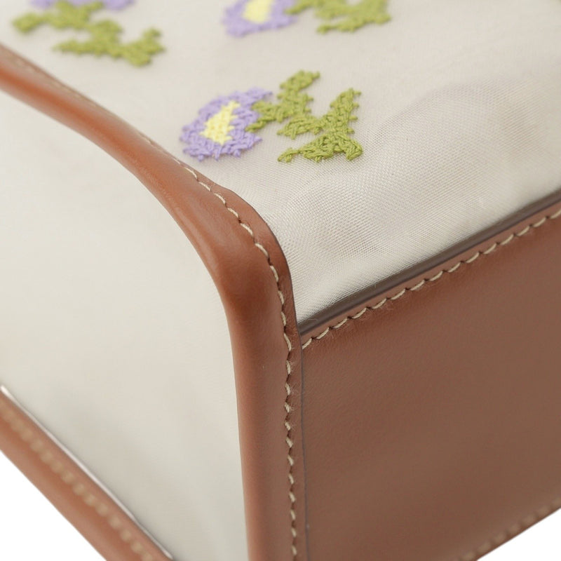 Leather Trimmed Embroidered Mesh Top Handle Bag - Image 10