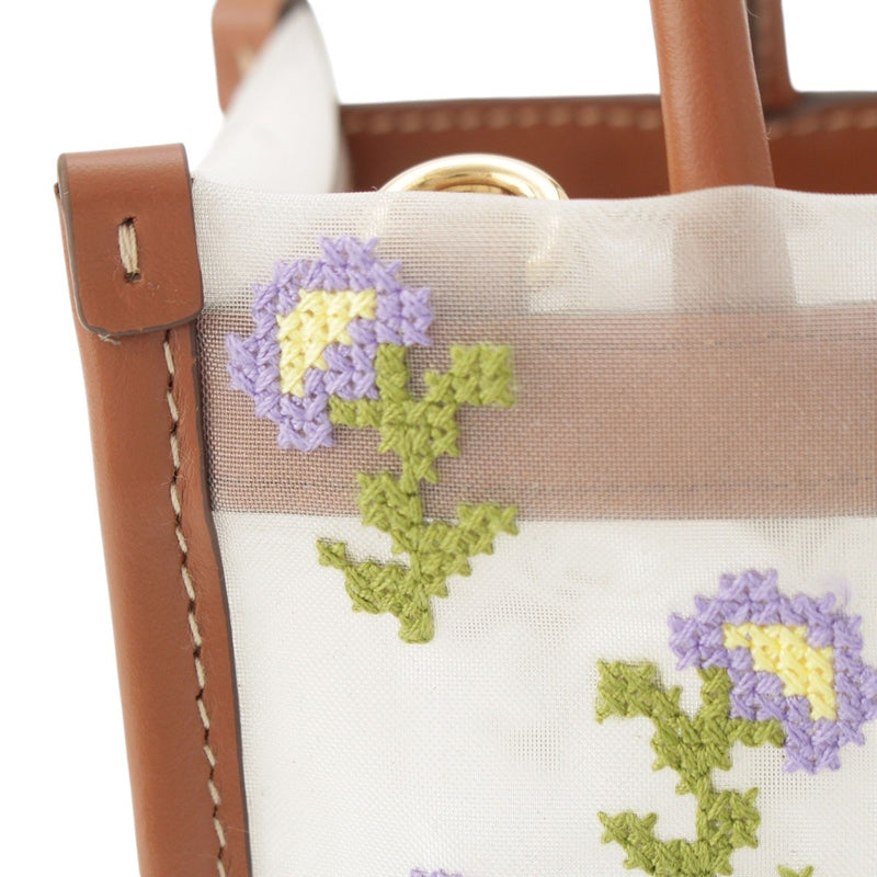 Leather Trimmed Embroidered Mesh Top Handle Bag - Image 6
