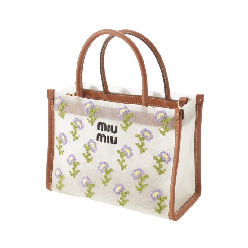 Leather Trimmed Embroidered Mesh Top Handle Bag - Image 8