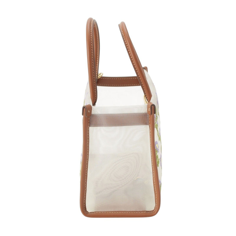Leather Trimmed Embroidered Mesh Top Handle Bag - Image 9