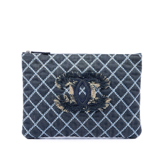 Medium Quilted Denim Wild Stitch Fringe O Case Clutch - Image 1