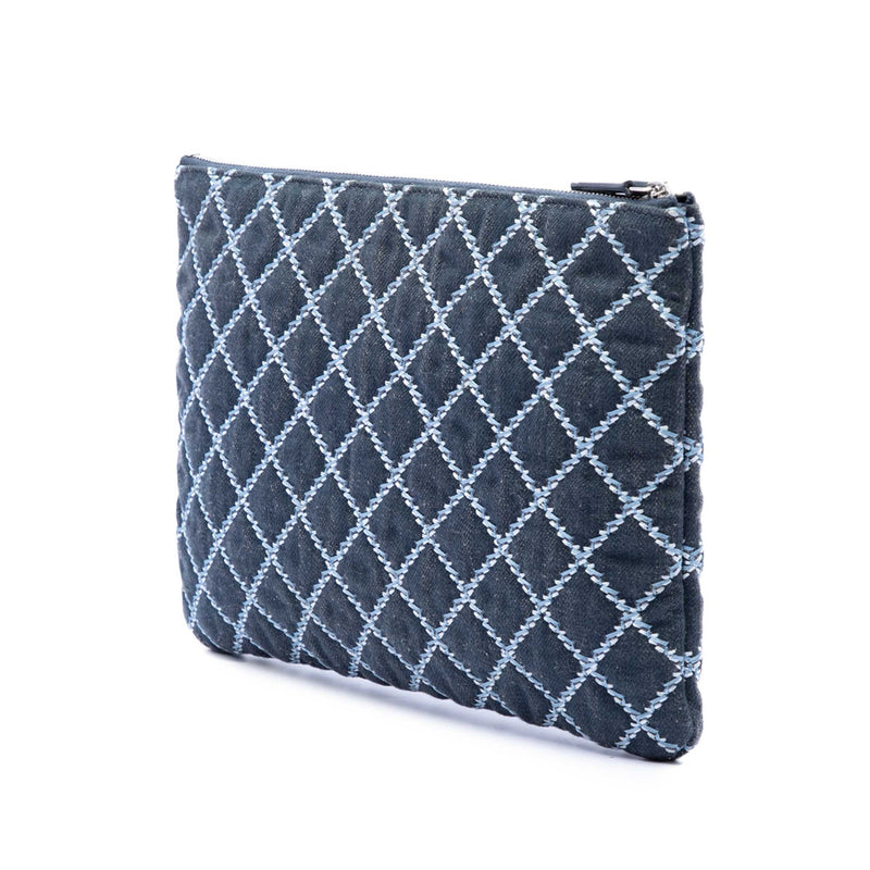 Medium Quilted Denim Wild Stitch Fringe O Case Clutch - Image 2