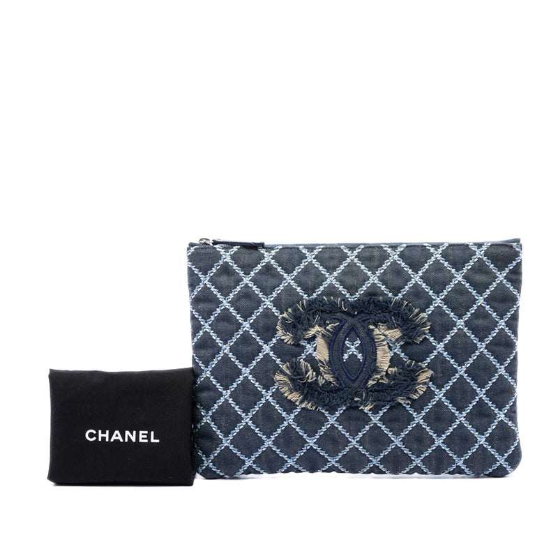 Medium Quilted Denim Wild Stitch Fringe O Case Clutch - Image 7