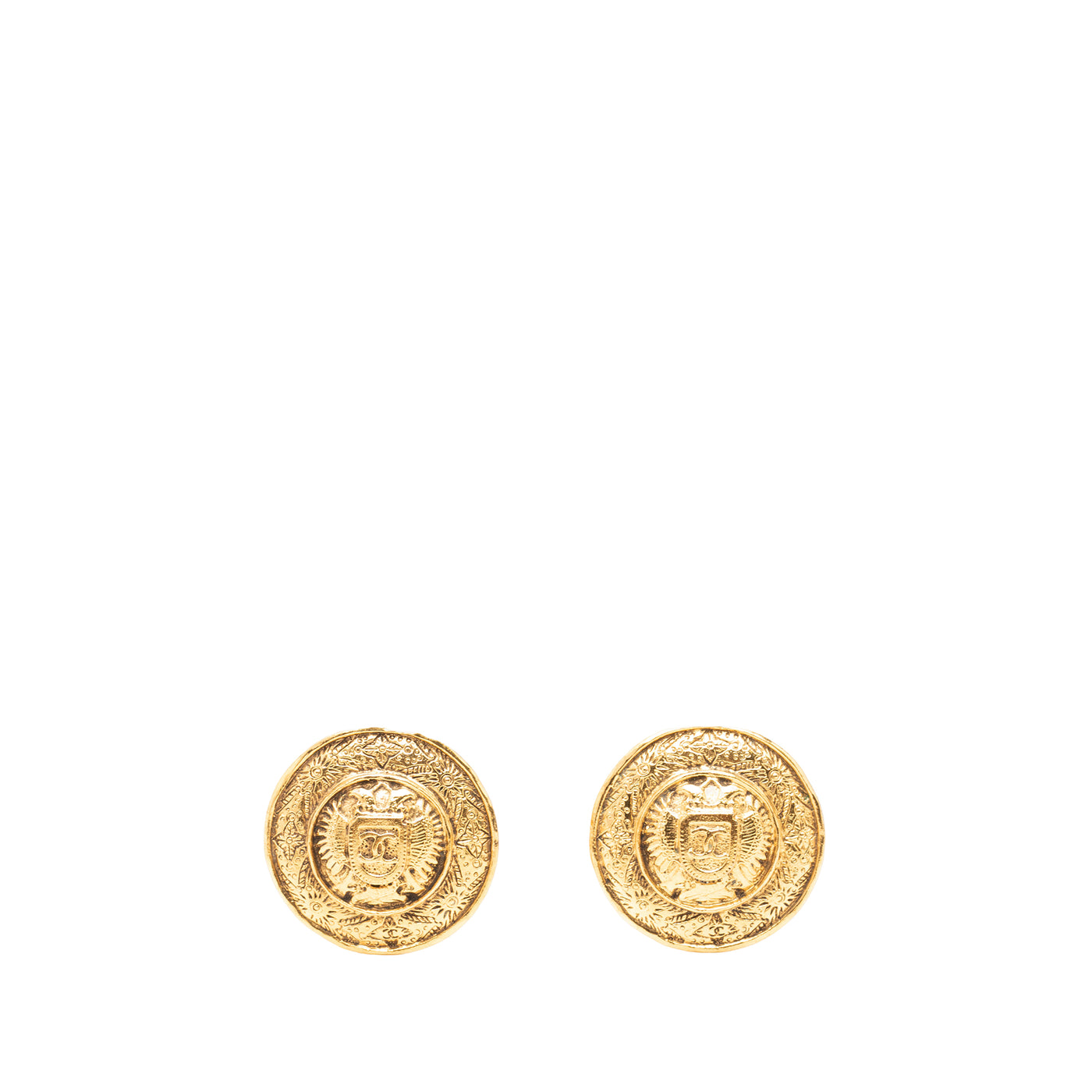 CC Gold Plated Crest Round Clip On Earrings - Image 1