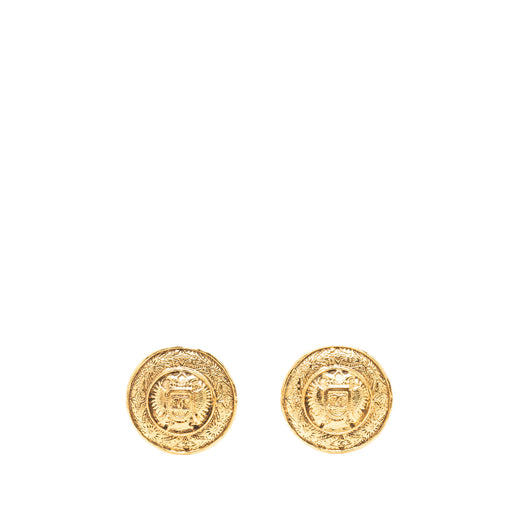 CC Gold Plated Crest Round Clip On Earrings - Image 1