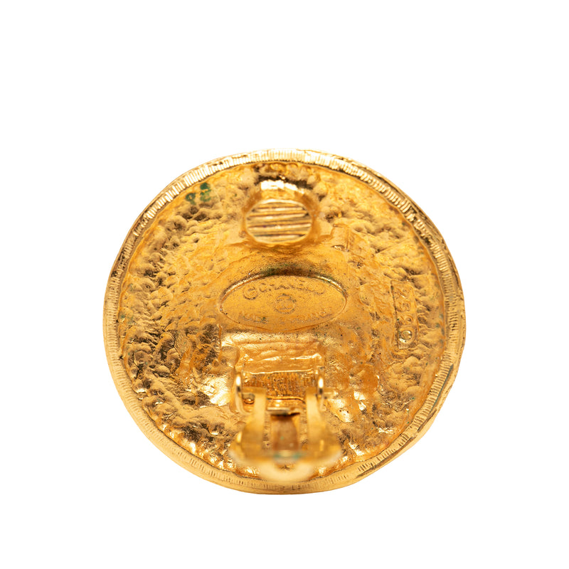 CC Gold Plated Crest Round Clip On Earrings - Image 3