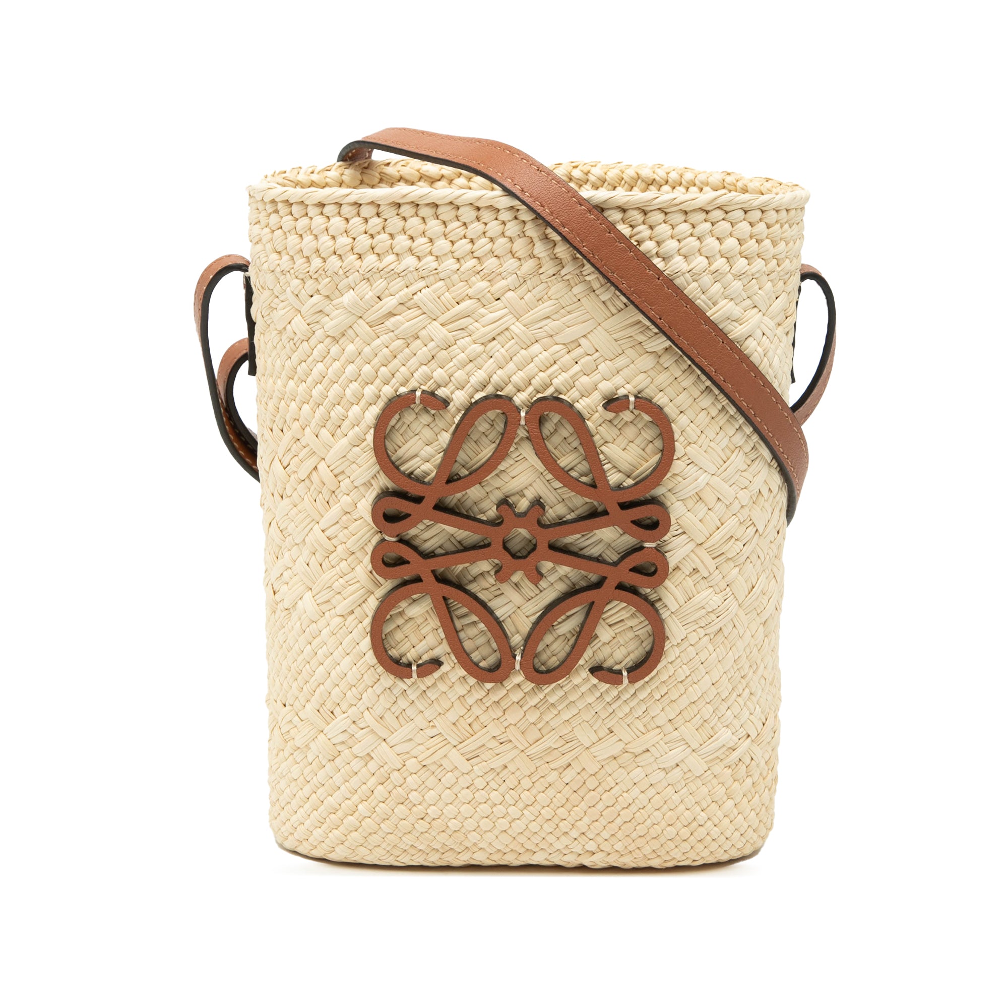 Paulas Ibiza Raffia Anagram Square Pocket Bucket Bag - Image 1