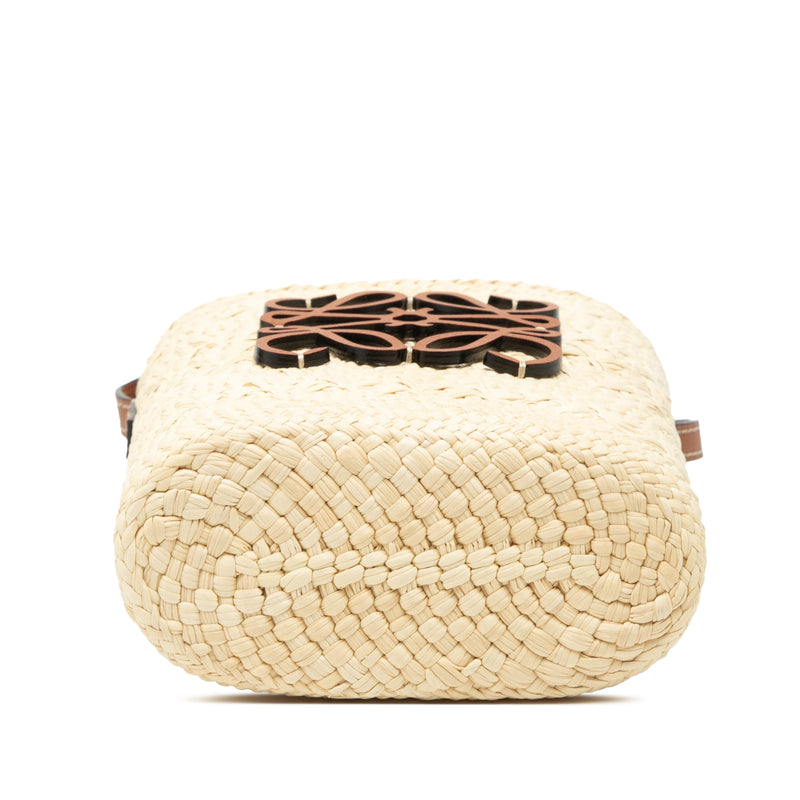 Paulas Ibiza Raffia Anagram Square Pocket Bucket Bag - Image 3