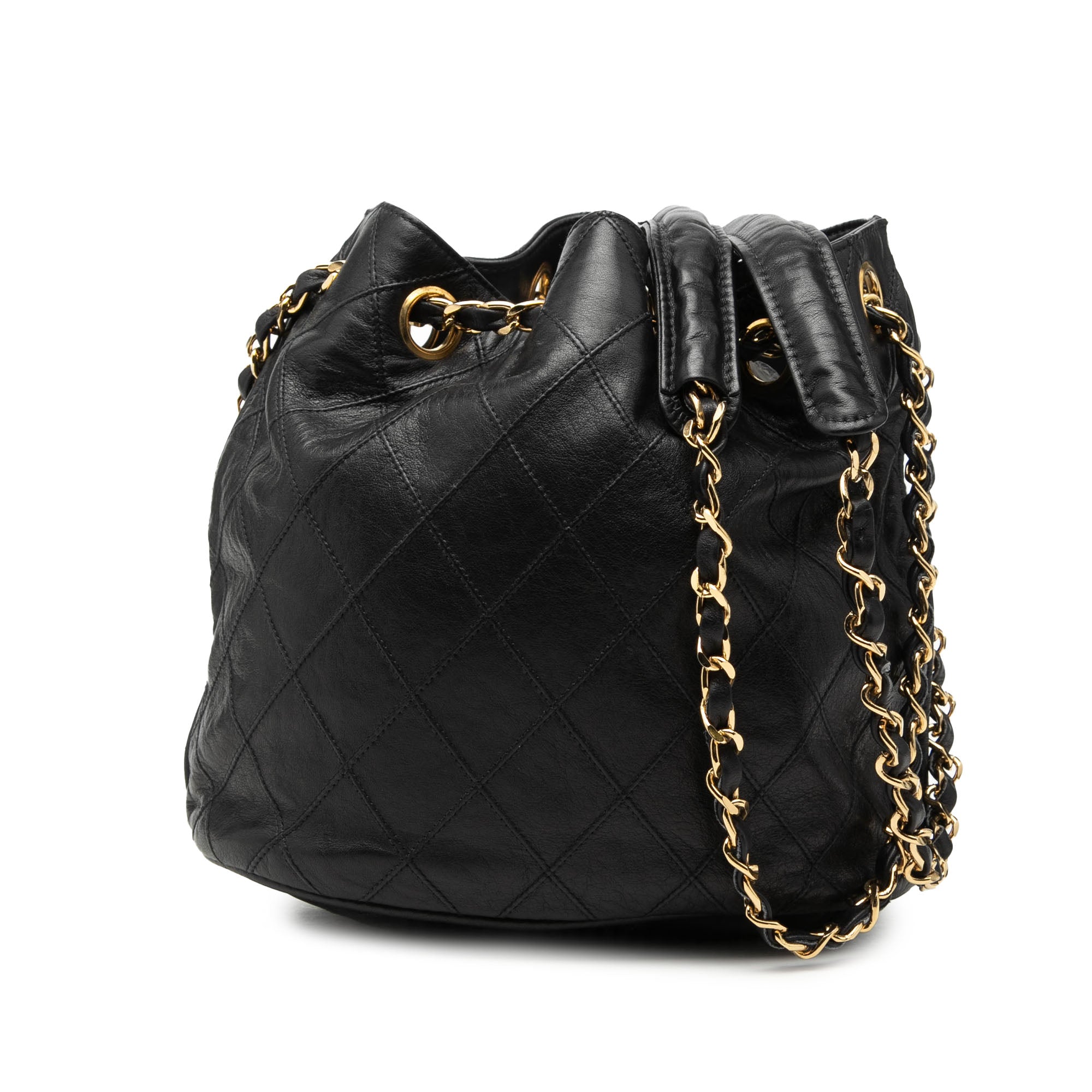 Quilted Lambskin Drawstring Chain Bucket Bag - Image 1